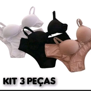 Kit 3 Conjunto Menina Moça Com alça Bojo Sem Arco Cores Colegial Soutiens e Calcinha