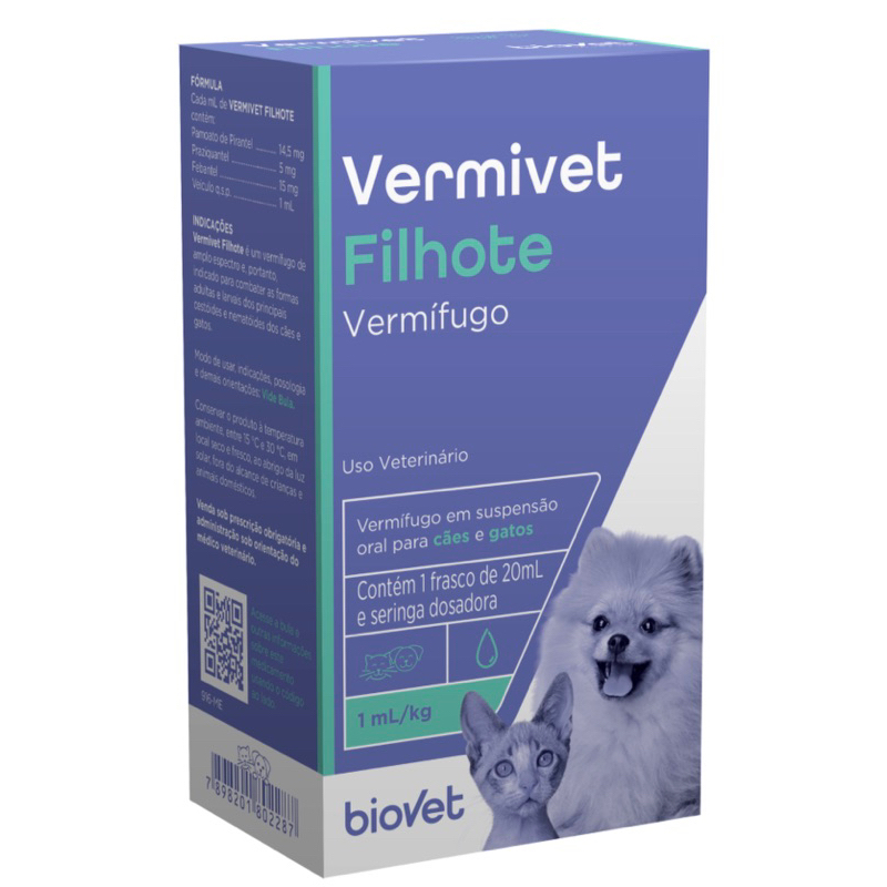 Vermífugo Vermivet Filhotes 20ml - Biovet