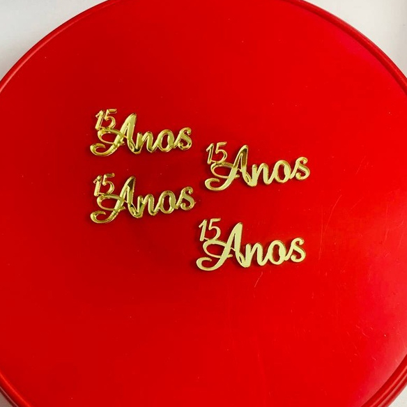 Aplique 15 Anos 4cm acrílico Espelhado Dourado - Kit com 10 unidades