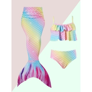 Compre Conjunto de biquíni com cauda de sereia para crianças, bebês e  meninas, parte superior e tubo de laço brilhante, roupa de banho com cauda  de peixe