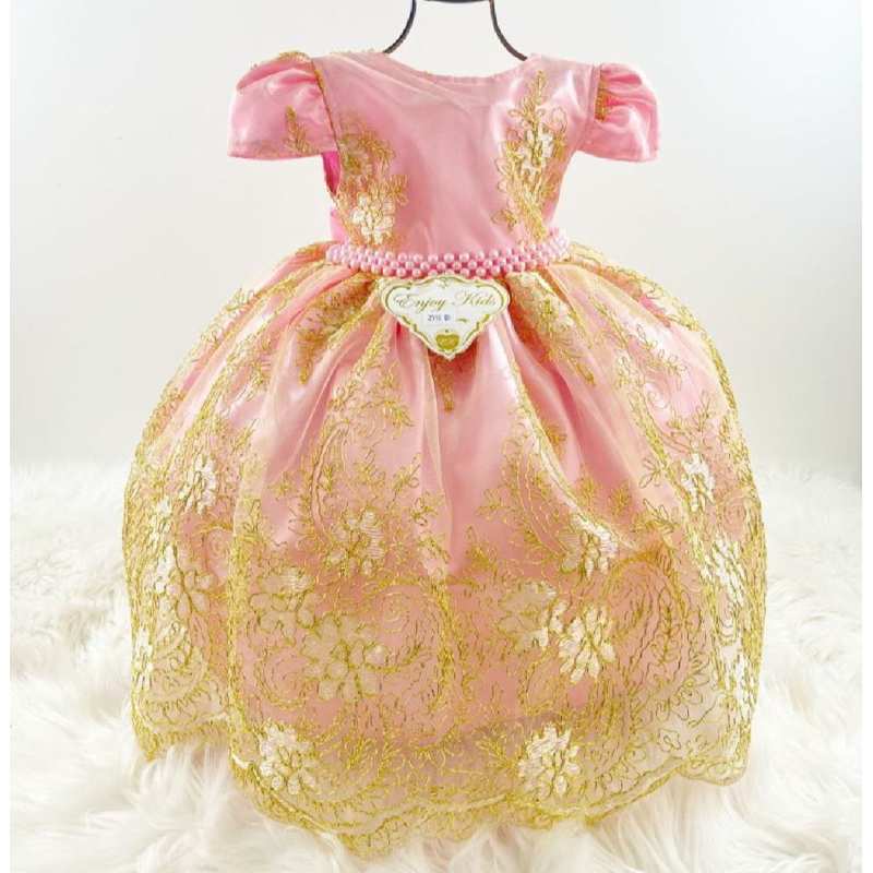 Vestido princesa 1 ano rosa e dourado cheap