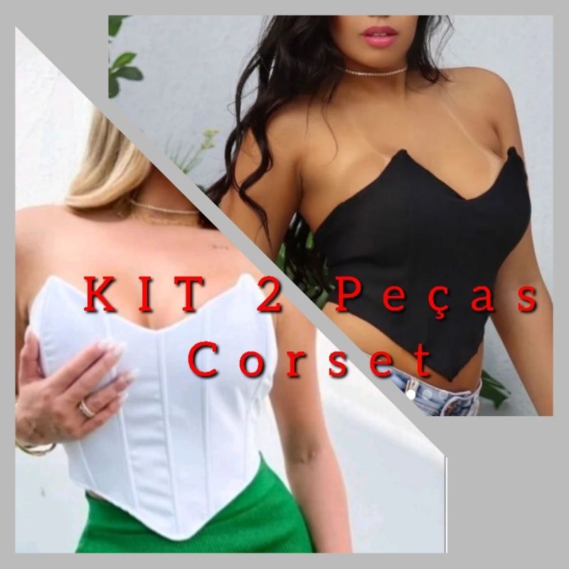 Kit 2 Cropped feminino Corset com bojo canudos de sustentação