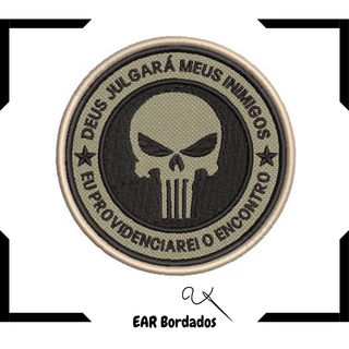 Patch Bordado Militar Justiceiro 8x8cm C/ Fix Velcro