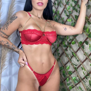 Lingerie Feminina Cirrê Decote Corrente Dourado Sexy