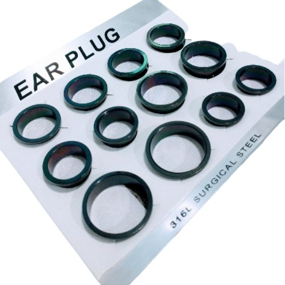 alargador preto aço 20mm 22mm 24mm 26mm 28mm 30mm kit cartela tamanhos variados de rosquear não perde cor moda unissex feminino masculino expansor brinco atacado