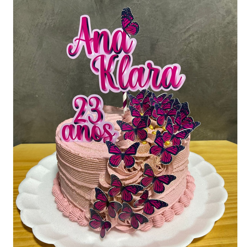 11pcs Topper de Cupcake Borboleta Rosa e Roxa Feliz Aniversário