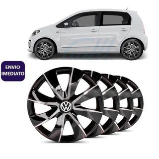 Jogo 4 Calotas Vw Volkswagen Aro 14 Prime Prata/Preto