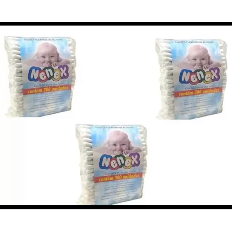 kit 3 Pacotes 900 UNIDADES Cotonetes Hastes Flexíveis Nenex