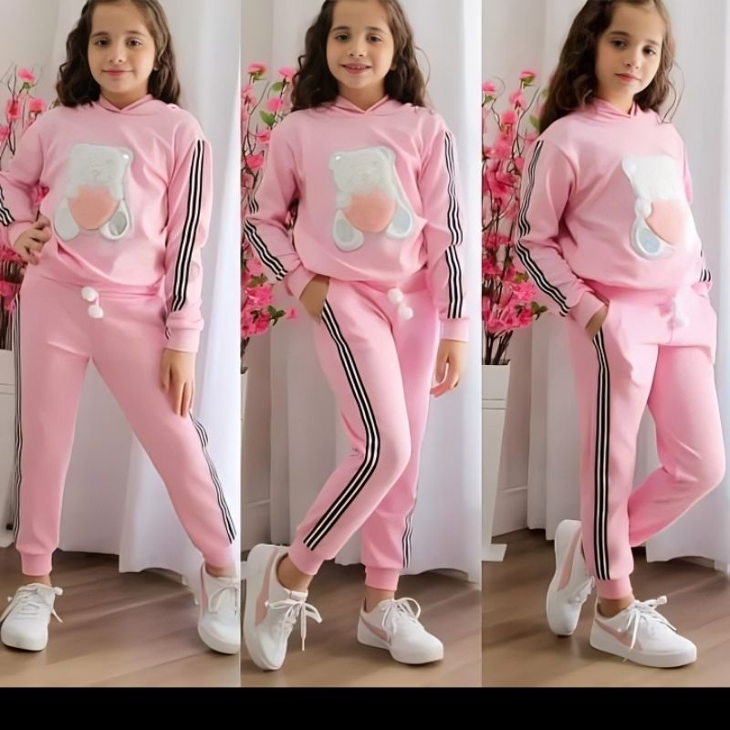 Conjunto Infantil Menina Moda Inverno GataUrsinho Listrado Calça e