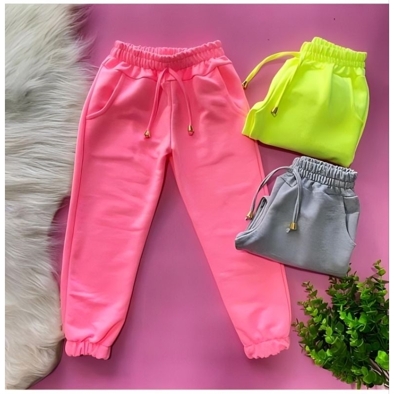 Calça Moletom Infantil Feminino Roupa de Menina Com Cadarço Fashion