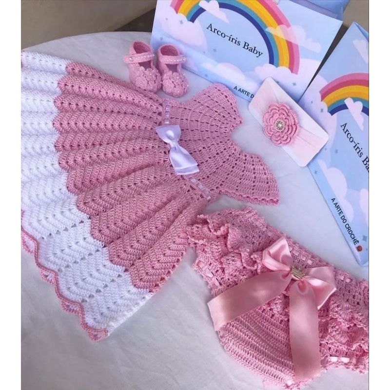 Vestido de crochê para princesas de 1 a 2 anos 