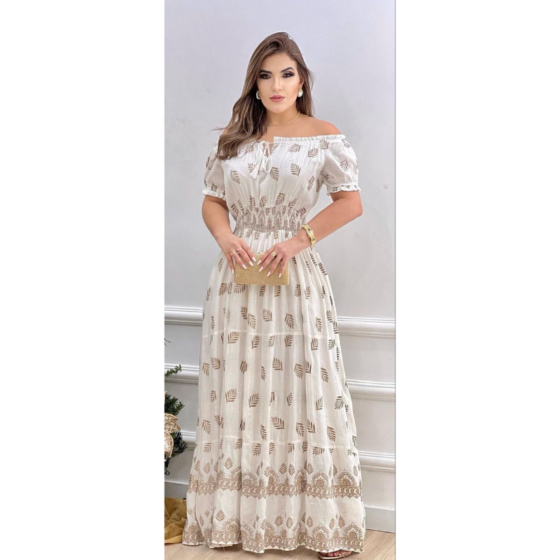 Vestido longo ciganinha off wati boho chic luxo