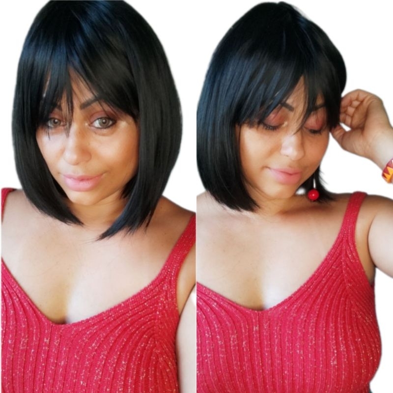 Peruca Lace Wig Fibra Orgânica Curta Preta - Idêntica ao Cabelo Humano