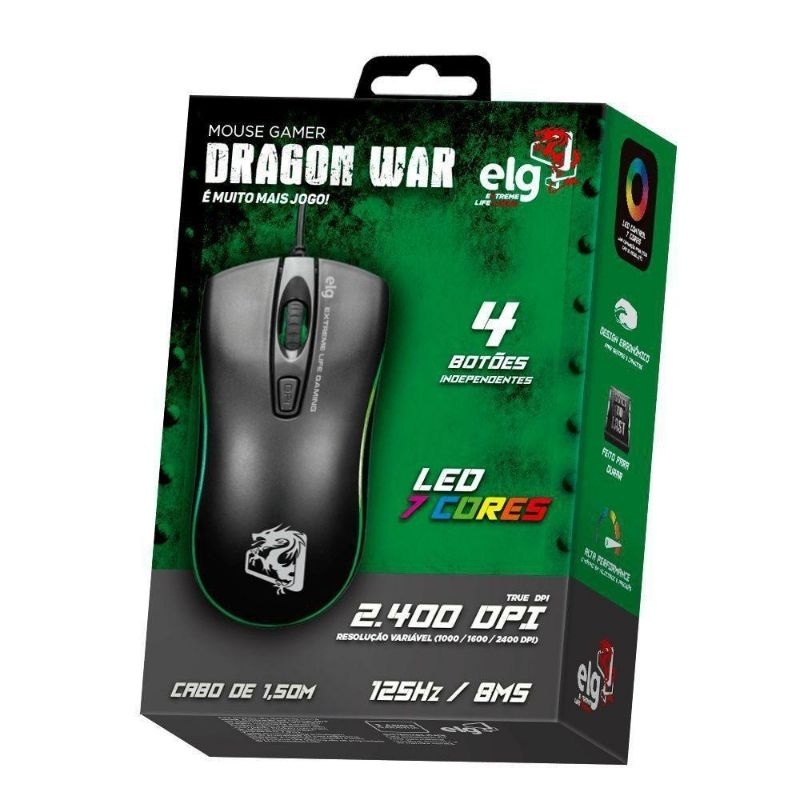 Mouse Gamer ELG Óptico 2400DPI Dragon War