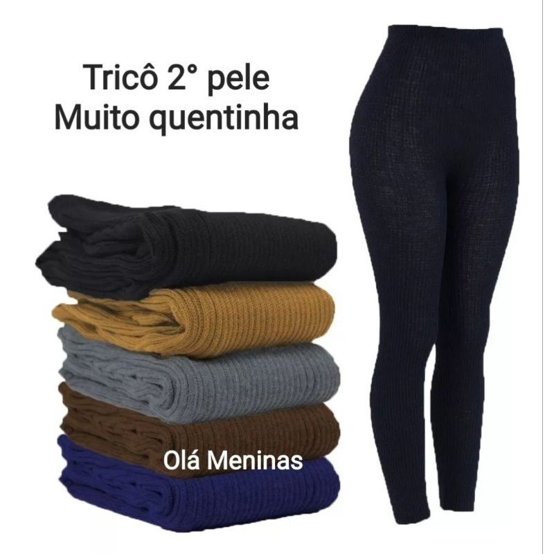 Calça Feminina de Lã Fuso Inverno Tricô Segunda Pele Tricot Quentinha Legging