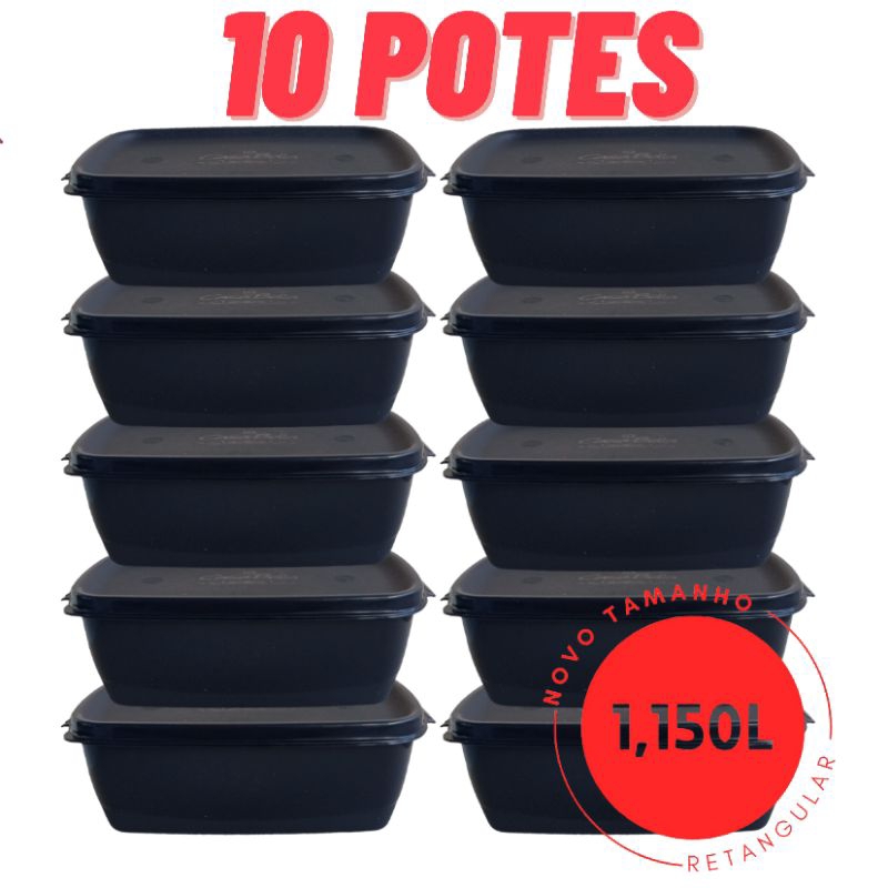 Kit 10 Potes 1.150 Litros Vasilhas De Alimentos Mantimentos Marmita