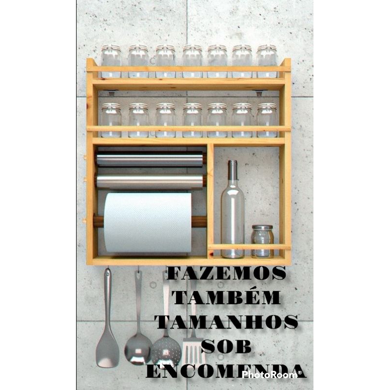 Porta temperos suporte de parede em madeira pinus