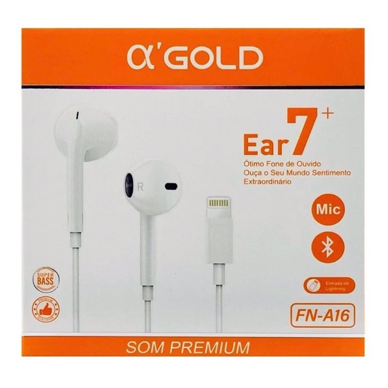 Fone De Ouvido Lightning A’GOLD Para iPhone - Do 7 Ao 14