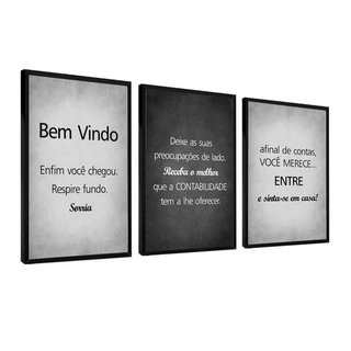 Quadros Decorativo Mosaico 90x50 3 peças Mdf Alta Resolução Full HD Frases Contabilidade em Preto e Branco