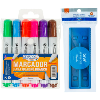 Kit 6 Marcador Quadro Branco + Apagador Magnético c/ Depósito BRW