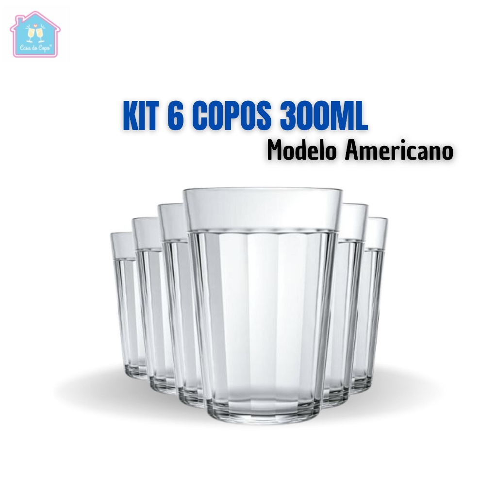 Jogo Copo Americano Multiuso Long Drink 300ml - Kit 6 Un