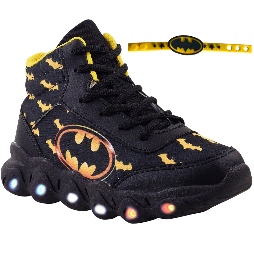 Tênis Masculino Botinha Batman Com Led Pisou Piscou Pulseira
