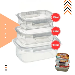 Kit 3 Potes Hermético Plástico Com Tampa e Trava 500ml-1000ml-1500ml Food Lock P-M-G
