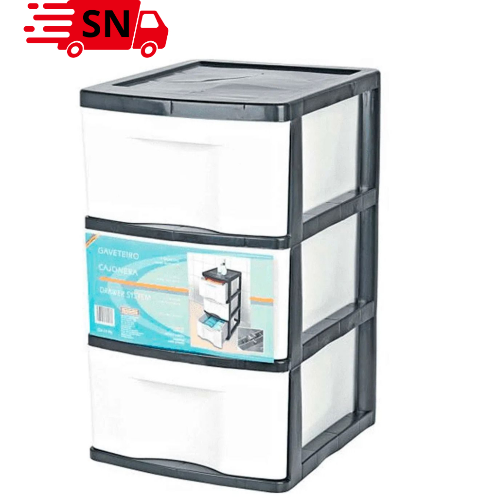 Gaveteiro De Chão 3 Gavetas Organizador Multiuso Preto C/ Branco