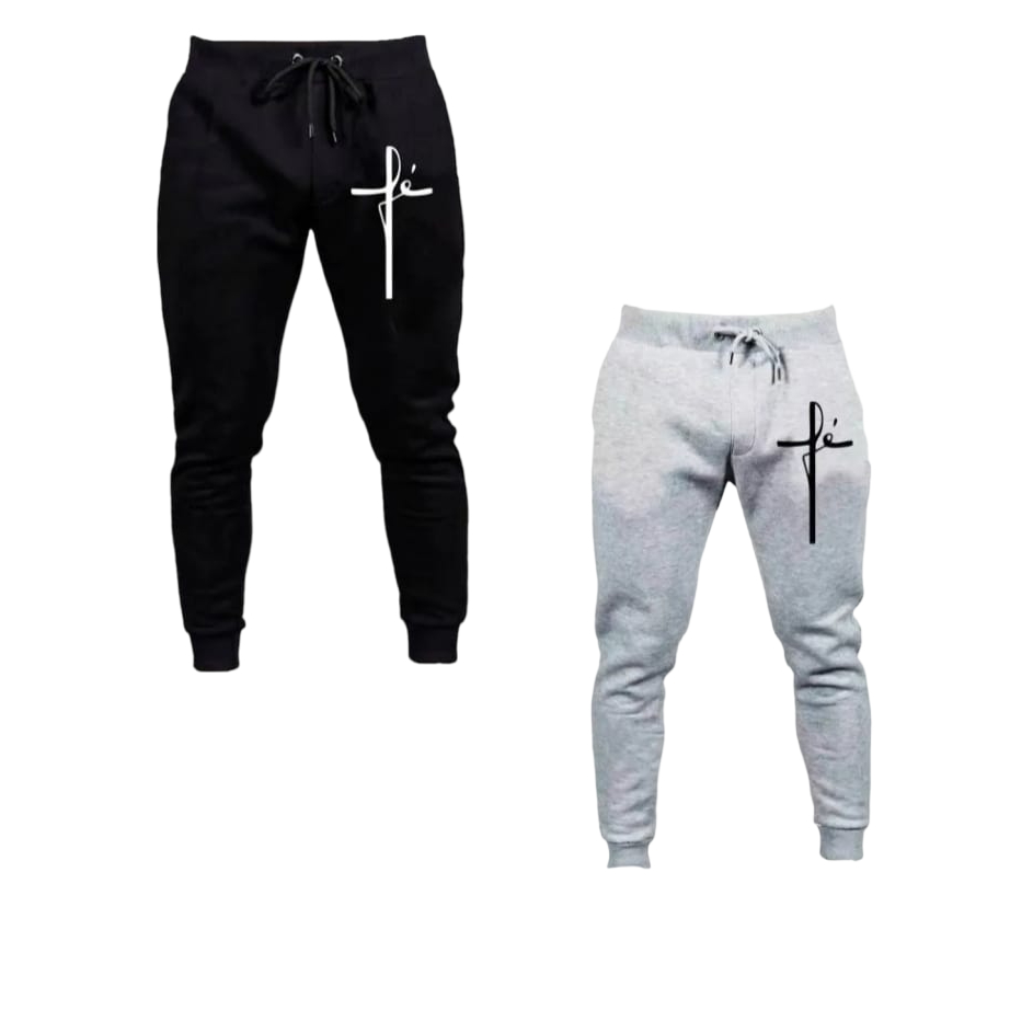 Kit 2 Calças Moletom Flanelado Fé Religião Masculino Academia