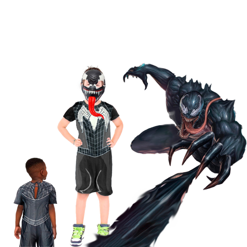 Fantasia Cosplay Venom + Mascara - Infantil e Juvenil | Shopee Brasil