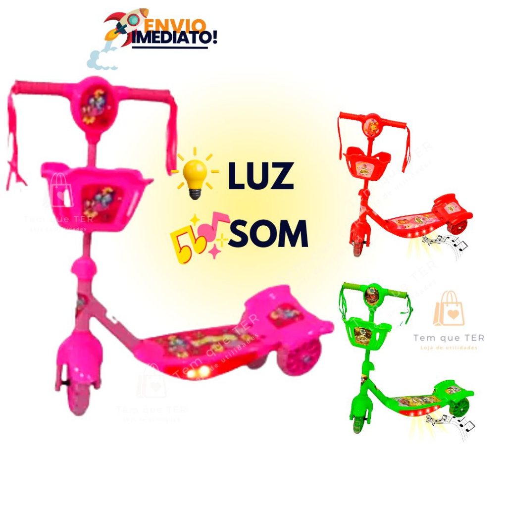 Patinete Infantil Criança Com Luz e Som 3 Rodas - Pink e Roxo - A Colorida  Utilidades