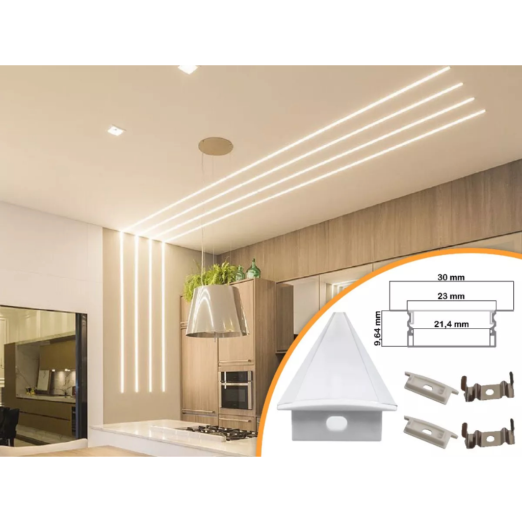Perfil Slim embutido 3cm Para Fita Led 1M Branco