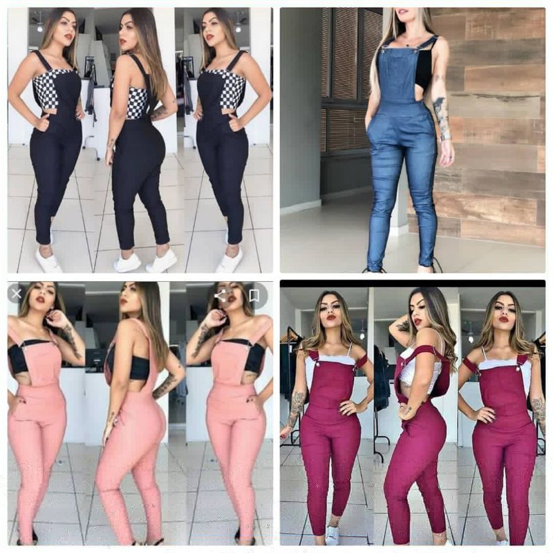 Macacão Suspensório Jardineira Feminina Longo Skinny Roupas Promoção Bengaline Shopee Brasil