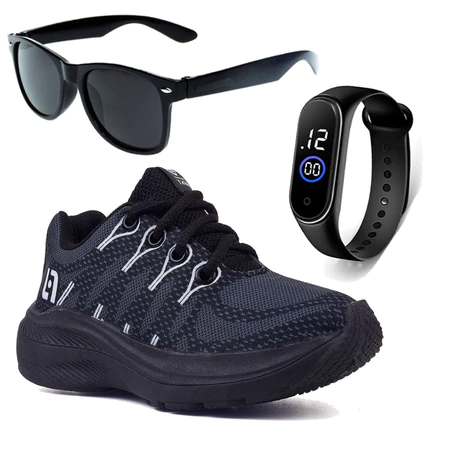 Tenis infantil meninos casual preto + óculos e relógio - Anna calcados