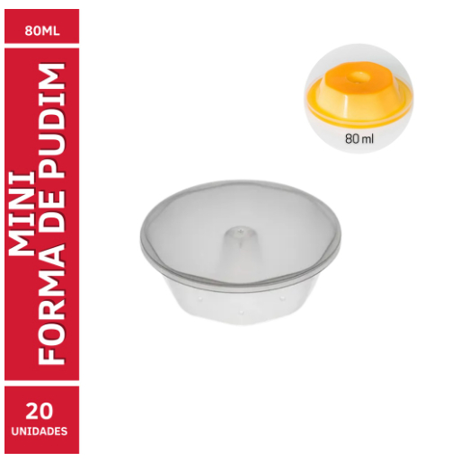 Forma para Pudim Mini com Tampa 80ml - Kit com 20 unidades