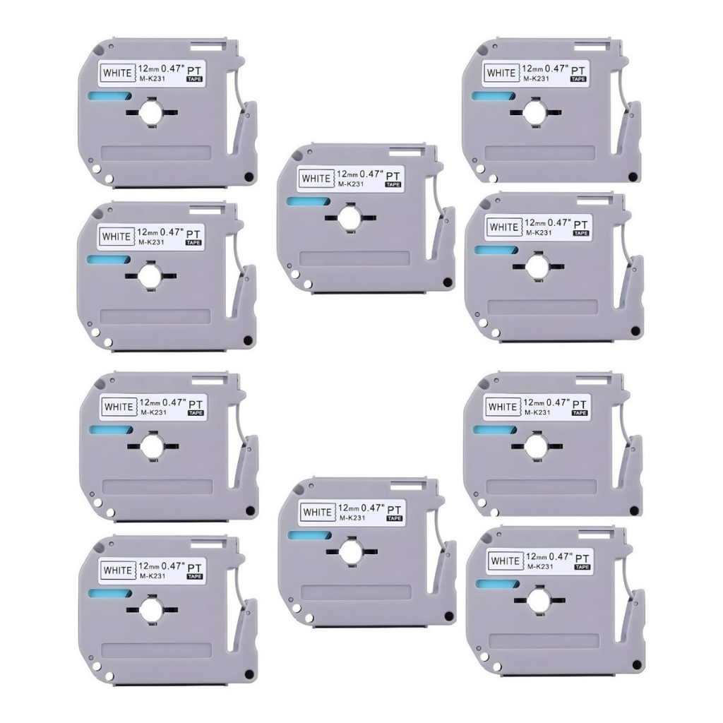 KIT 10 Fitas Compatível Brother Etiquetadora M231 Mk231 T 12mm Pt-80 70 90