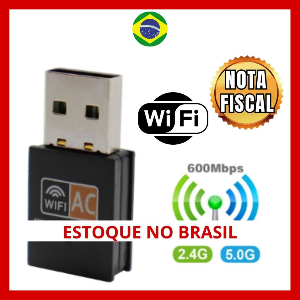 Adaptador Wifi USB DualBand 5GHz 600 Mbps E 2.4GHz Wireless Ac 5G.