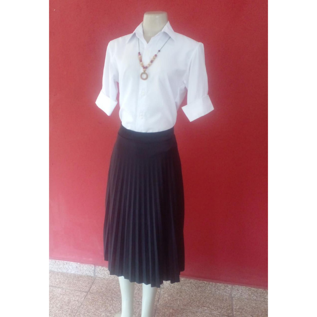 Saia Plissada Midi Moda Casual Elegante