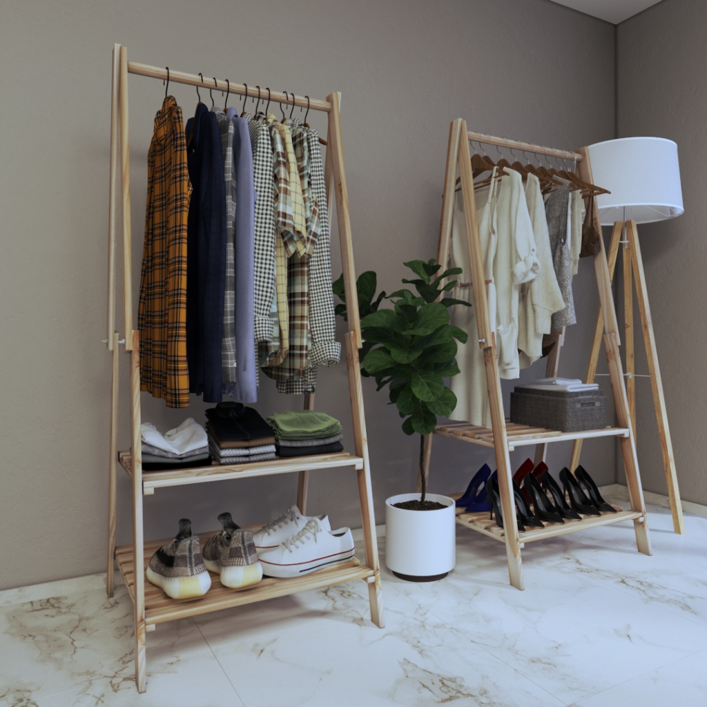 Arara Dupla Industrial Madeira Treliça Organizadora Expositor Arara Estante Aramados Cabideiro