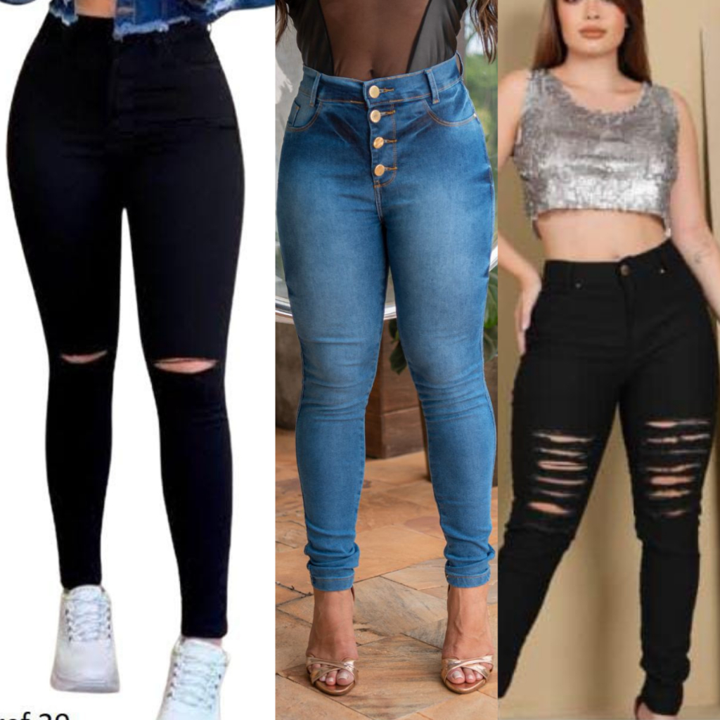 Calça jeans best sale preta rasgada feminina