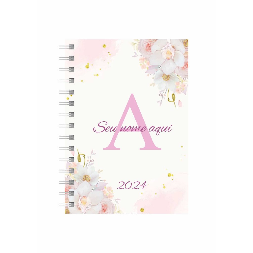 Agenda 2024 Grande Datada Hot Stamp Ramo De Flores Capa Dura Cor da capa  Rosa