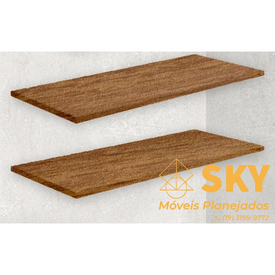 JOGO 2 PRATELEIRAS 120x20cm EM MDF 15mm - MADEIRADO/FREIJÓ + Suporte Invisível