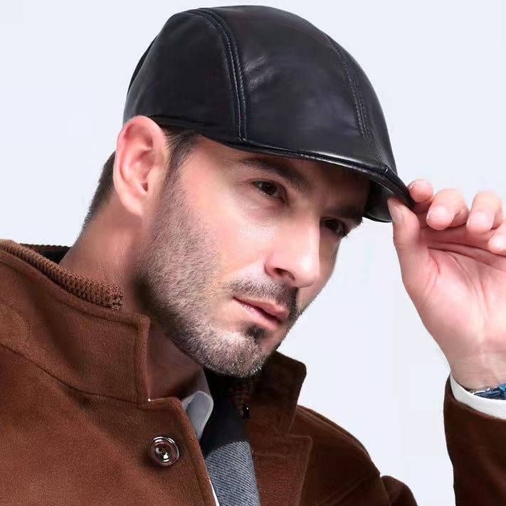 Boina Italiana masculina lisa - Boinas Italiana Estilo Inverno Touca Boné Couro ecológico Preta