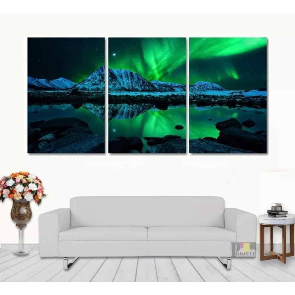 quadro decorativo aurora boreal verde mosaico