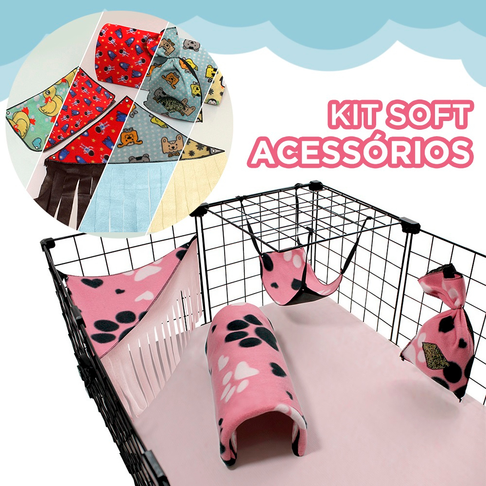 Kit Acessórios para Cercado Porquinho-da-Índia & Coelho Soft Premium – Conforto e Diversão – Produto Premium Pet Caprioli Shop