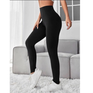 SHEIN EZwear Plus Size High-Rise Flare Leggings-Black