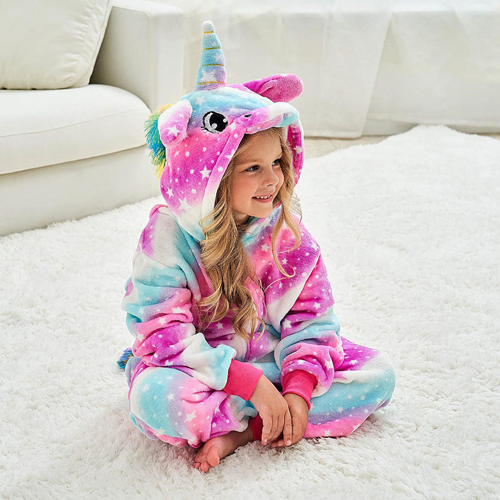 Pijama Macacão de Inverno Infantil Unicórnio Kigurumi com Zíper Menina Menino - Envio Imediato