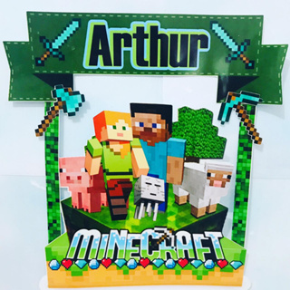 Topo de Bolo minecraft Personalizado - Topper decoração em Promoção na  Americanas