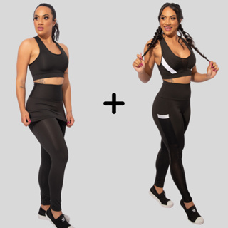 Kit 2 conjuntos Top e Calça Legging com Tela Academia Fitness