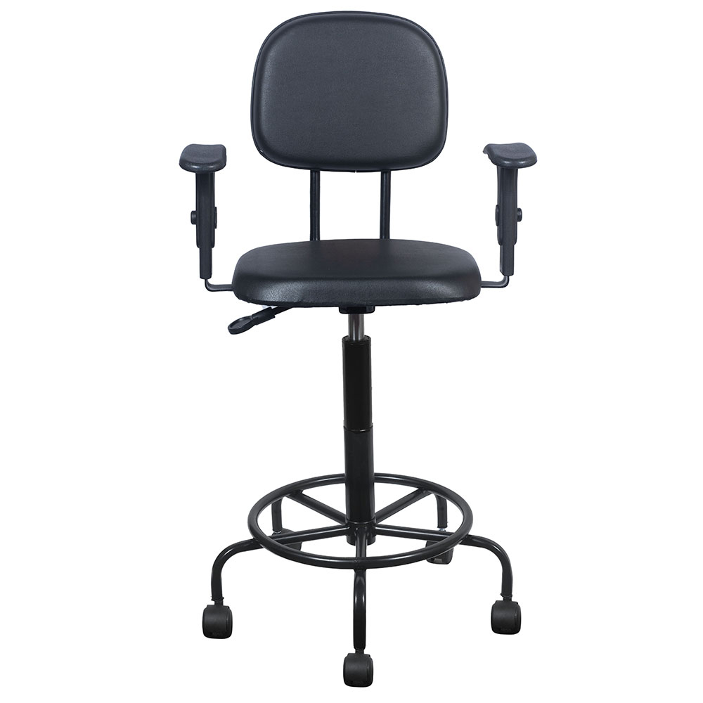 Cadeira Caixa Alta Estofada Couro Ecologico Preto Com Braços e rodizios POPMOV